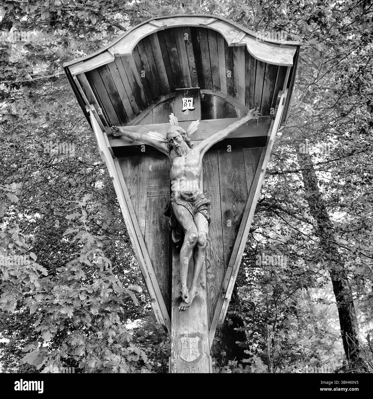 The Crucifixion of Jesus Christ on the cross. Black and white Stock ...