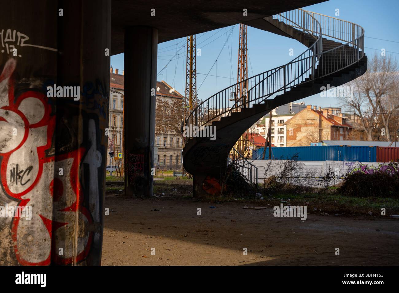 Budapest, Hungary - February 1, 2025: Neglected curved stairway in ...