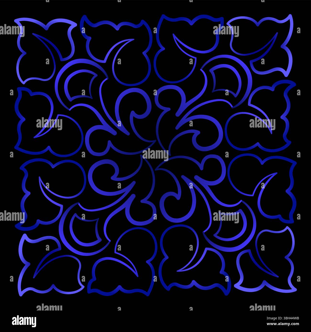 Magical illusion ornament. Blue gradient mandala on black background. Lace of delicate swirl. Monochrome dark blue design Traditional vintage design e Stock Vector