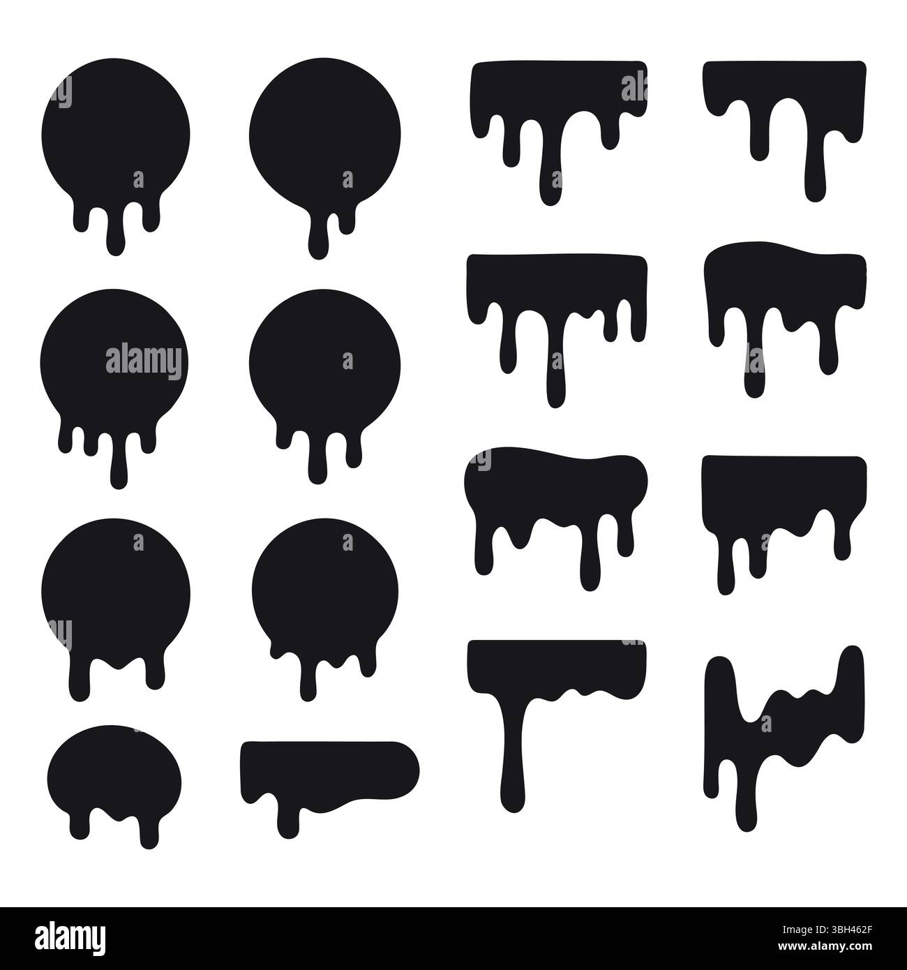 Dripping paint icon set. Current liquid. Paint flows. Melted circle logo. Current paint, stains. Current inks Stock Vector