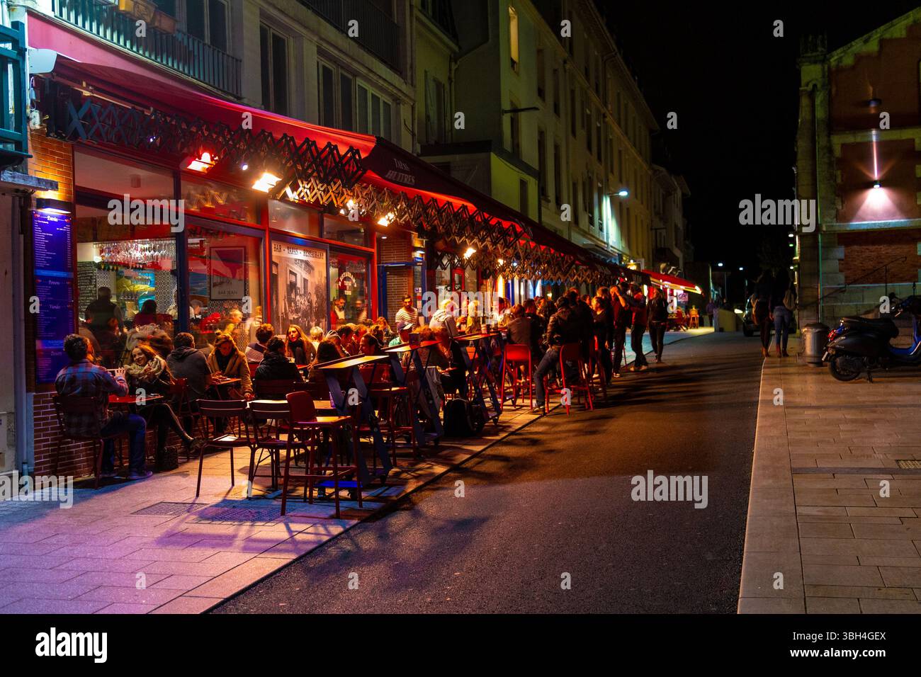 Exterior of famous Le Bar Jean at night, Biarritz, France Stock Photo