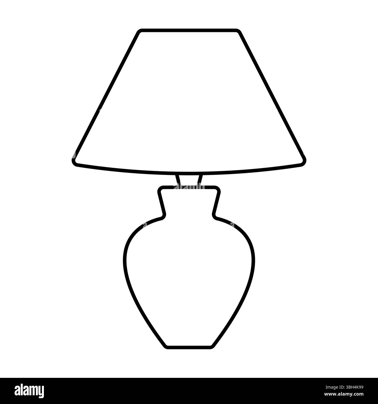 Table Lamp Outline Vector Illustration. The design features a wide lampshade at the top and a rounded vase like base. Stock Vector