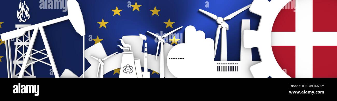Energy and Power icons set. Header banner with Denmark flag ...