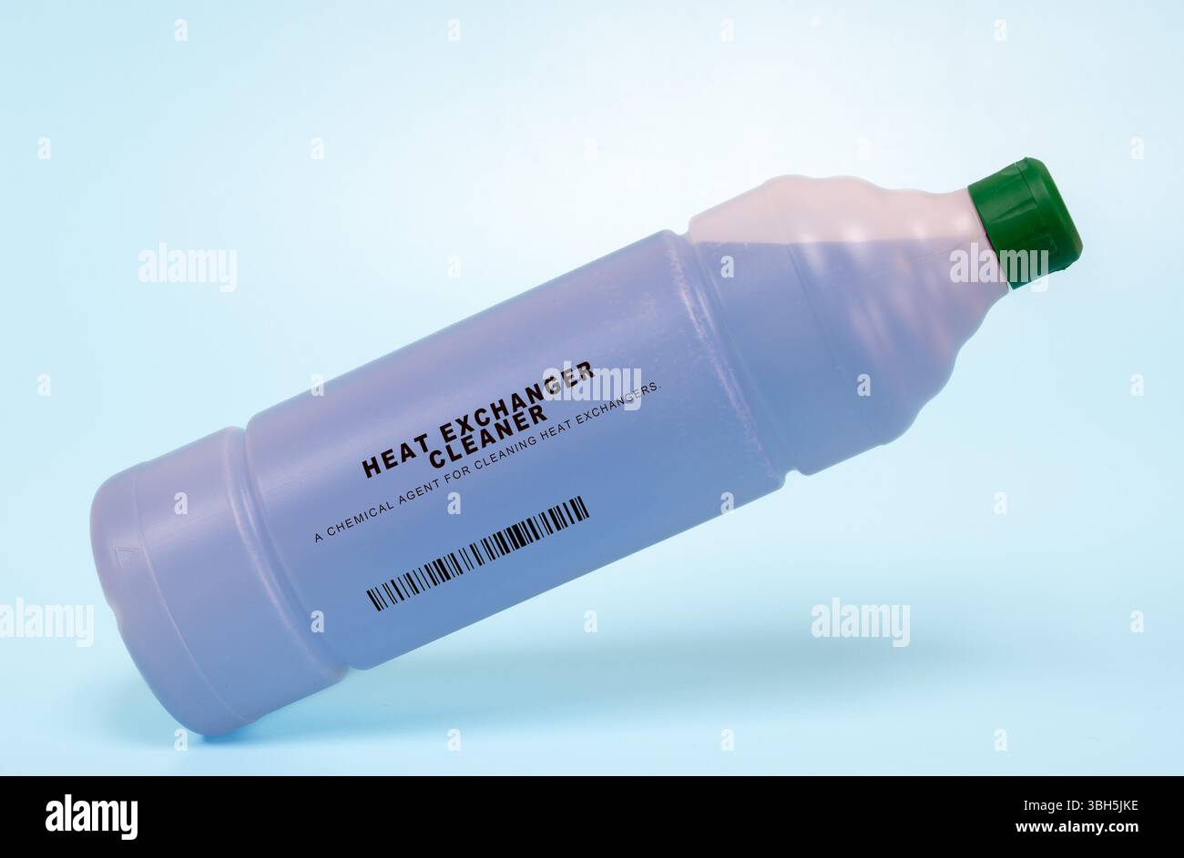 Heat exchanger cleaner. A chemical agent for cleaning heat exchangers. Used in industrial and HVAC systems to remove scale, sludge, and debris from heat exchanger tubes and surfaces. Stock Photo