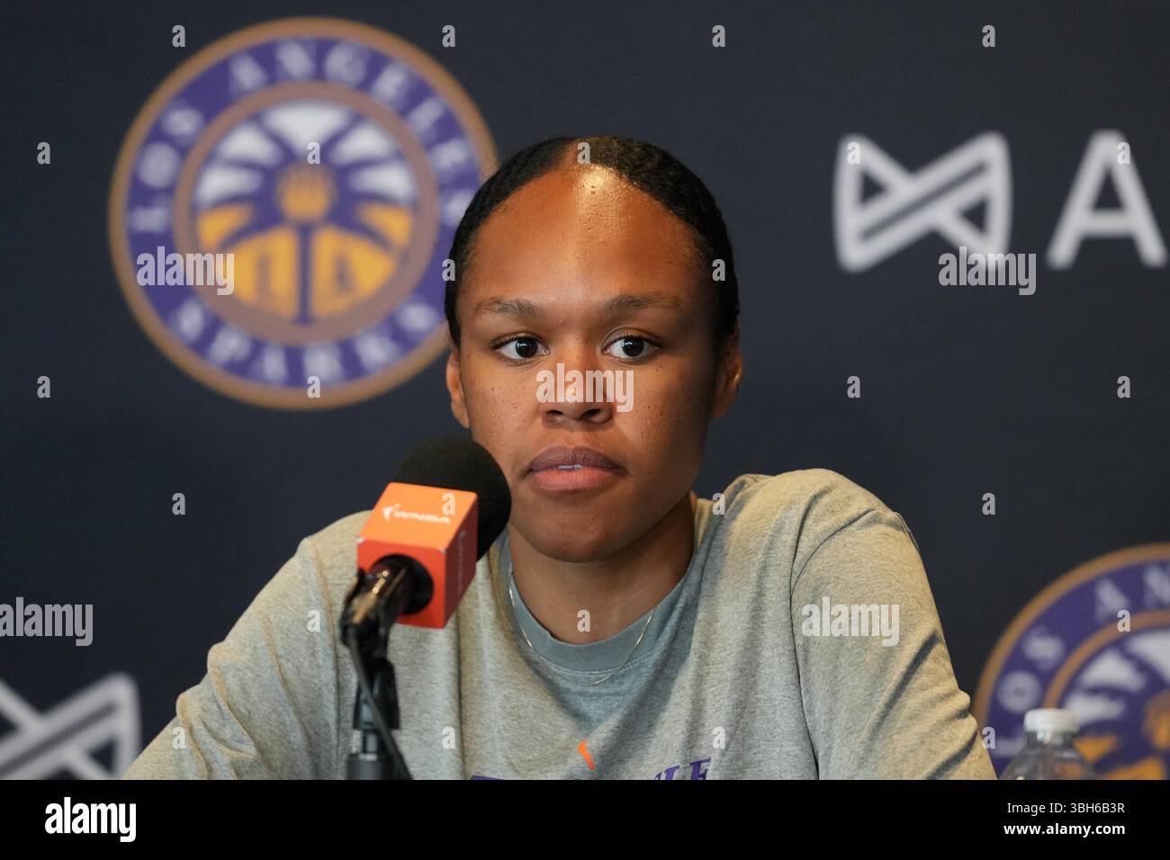 LA Sparks forward Azura Stevens during press conference, Tuesday, May ...