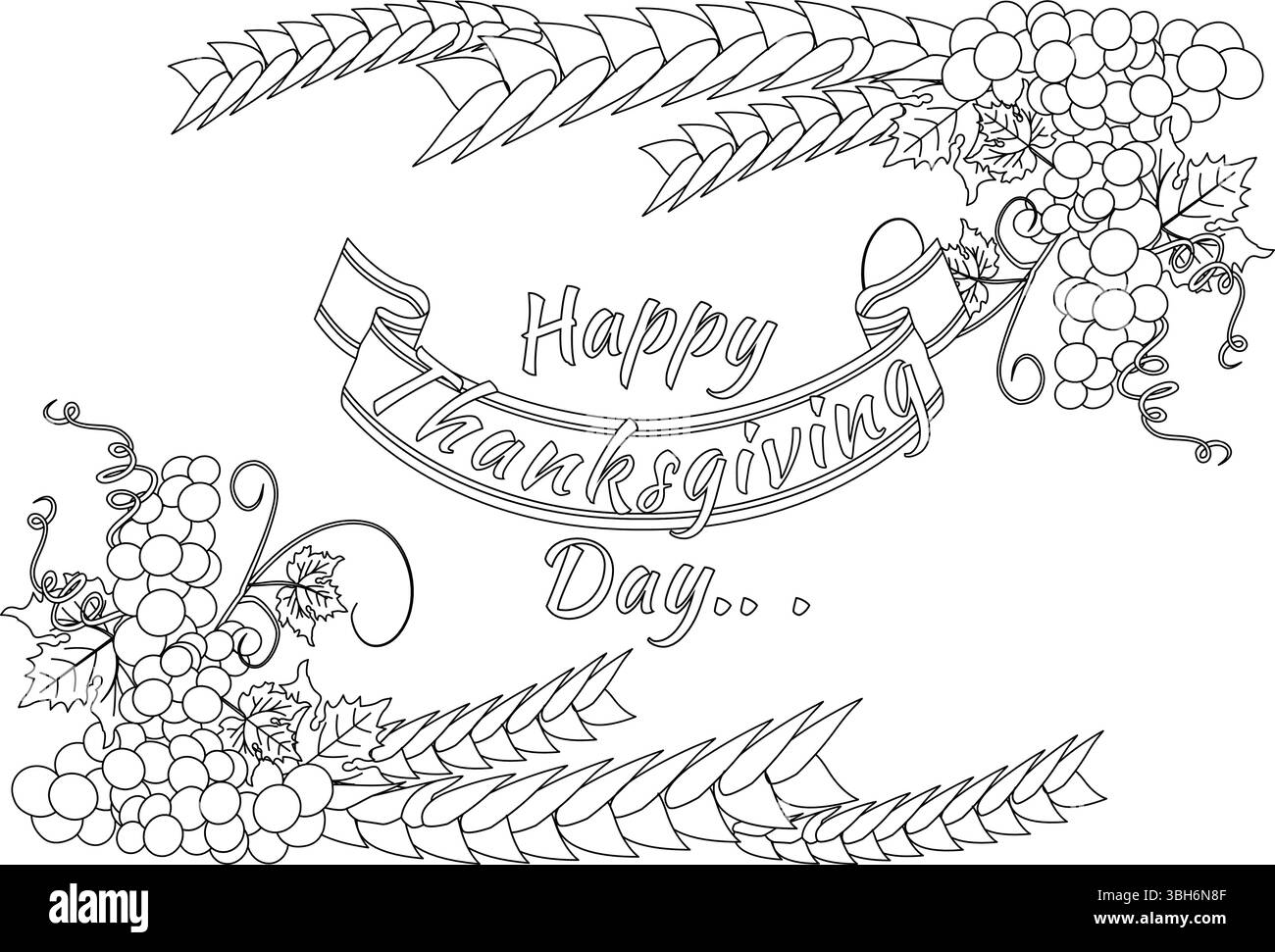 Black and white line art illustration for Thanksgiving featuring ...