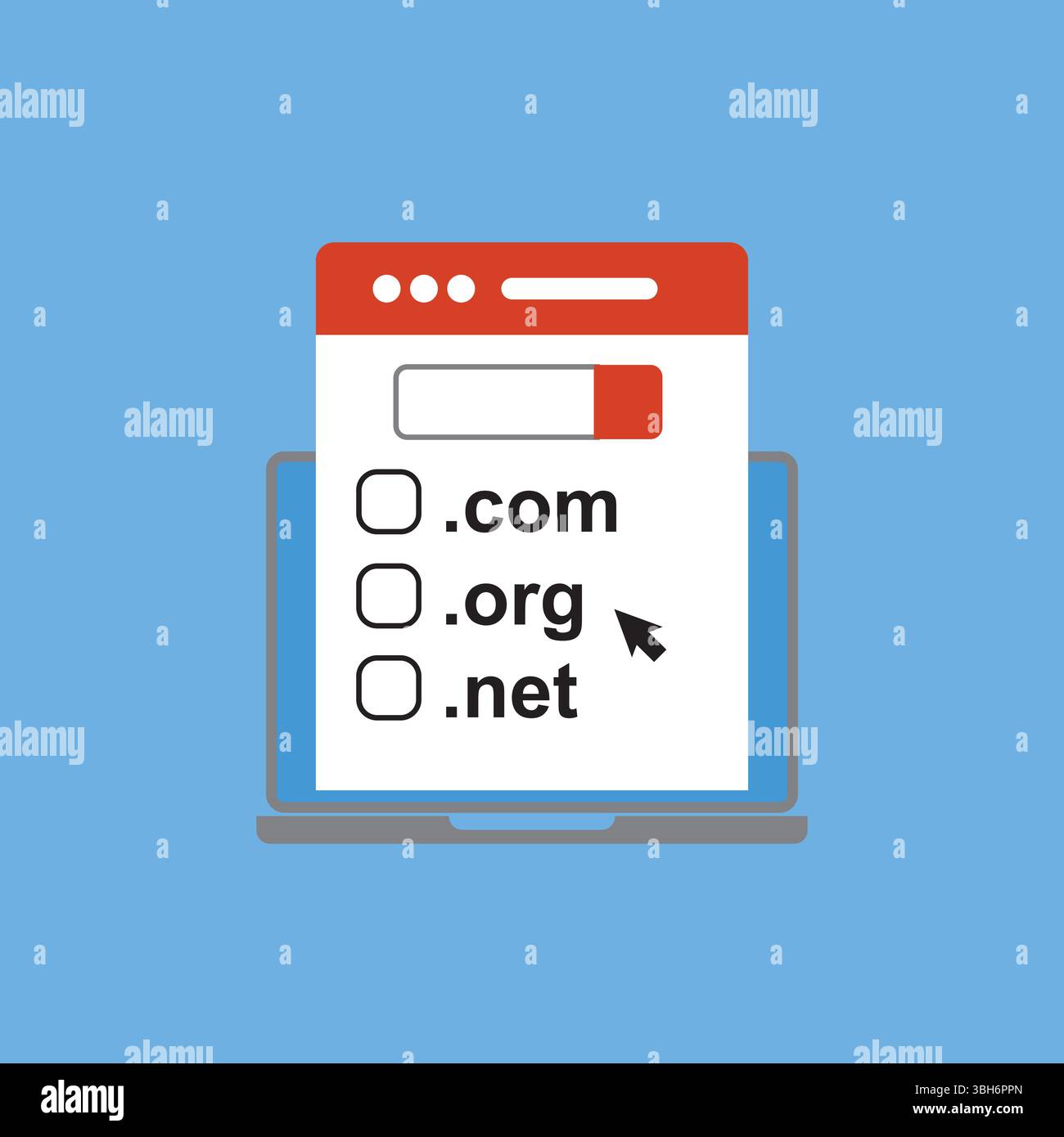 Domain name registration, flat design vector illustration. Stock Vector