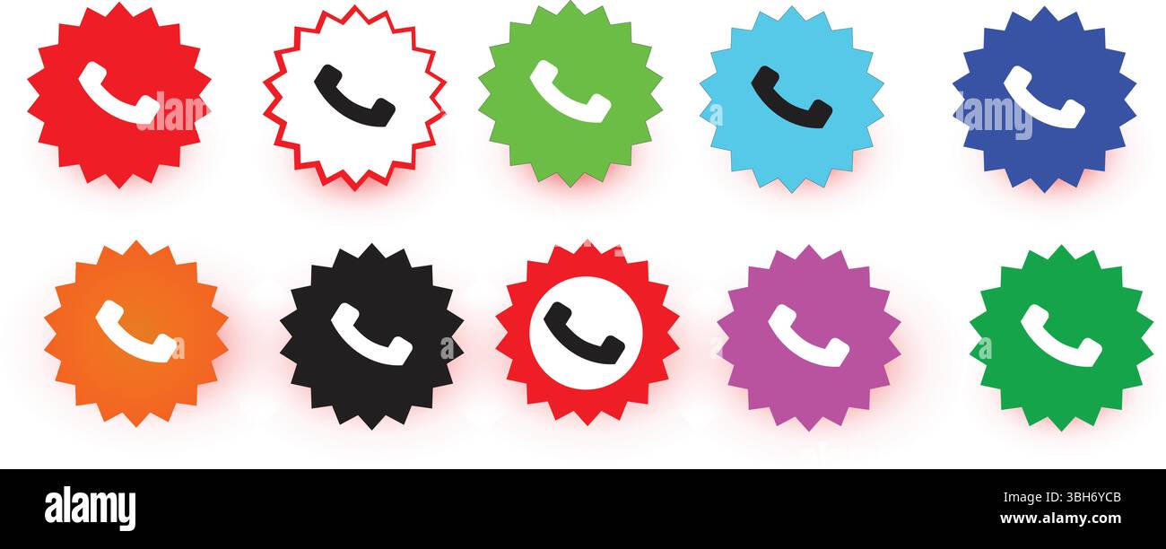 Phone Icons Set – Mobile, Call, and Communication Symbols in Flat, Line, and 3D Styles Stock Vector