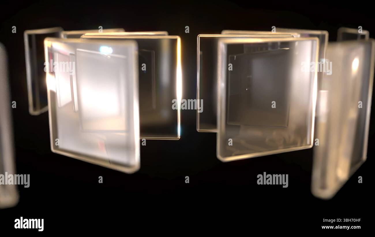 Glass boxes rectangles round on black bg 3d render Stock Photo - Alamy