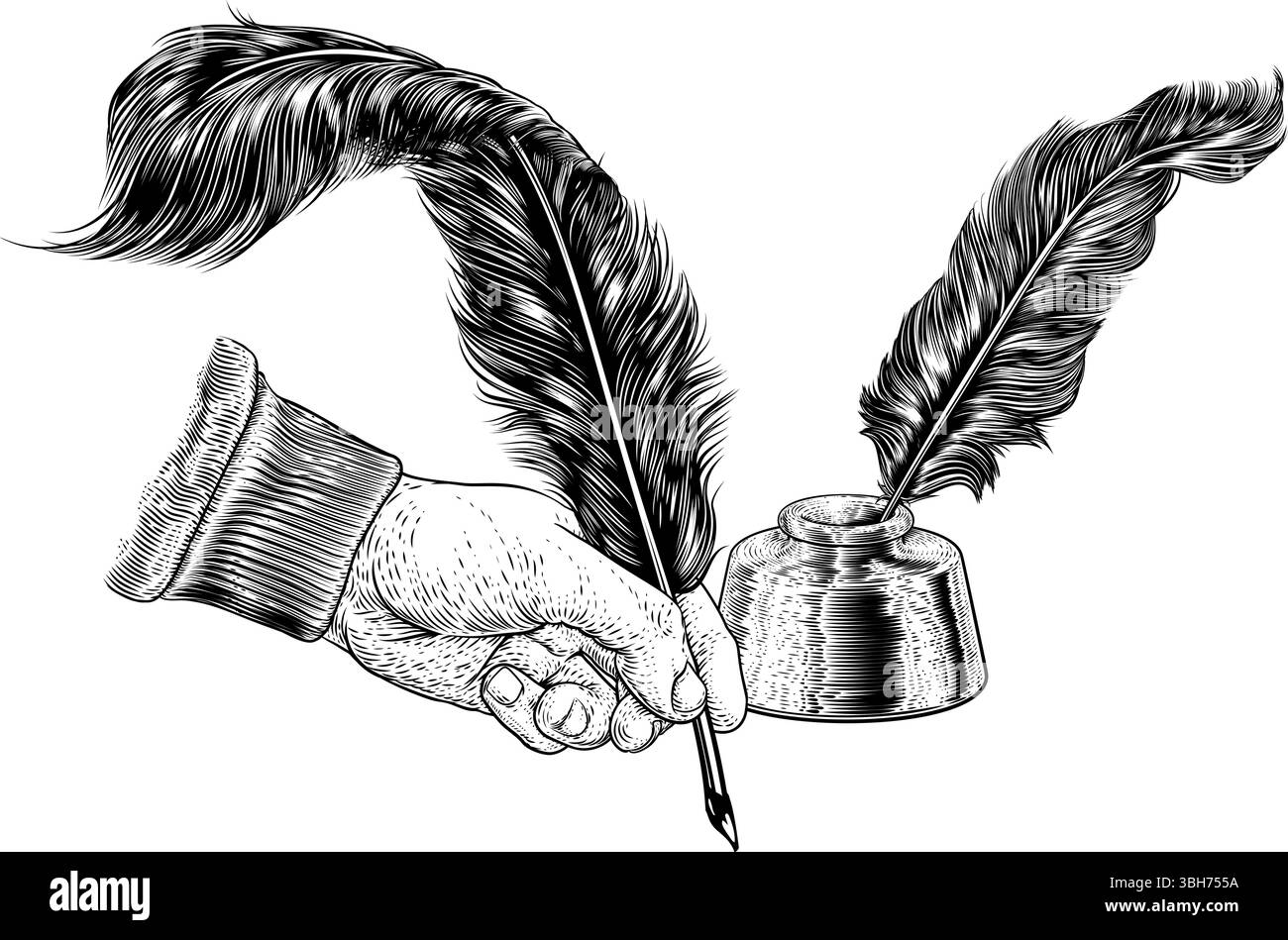 Quill Feather Ink Pen Hand Vintage Woodcut Print Stock Vector Image ...