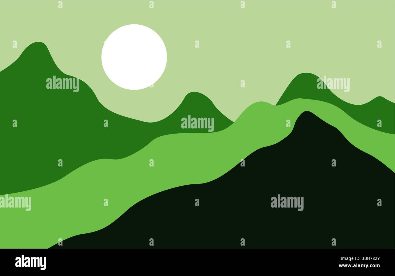 Green Mountain Abstract Background With Sun Stock Vector