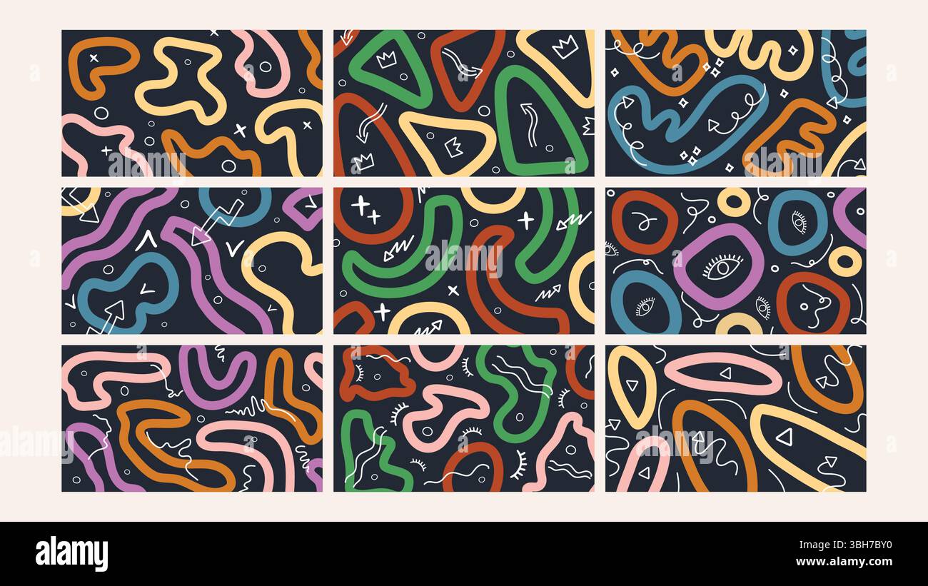 Neon Style Abstract Doodle Background Set Stock Vector