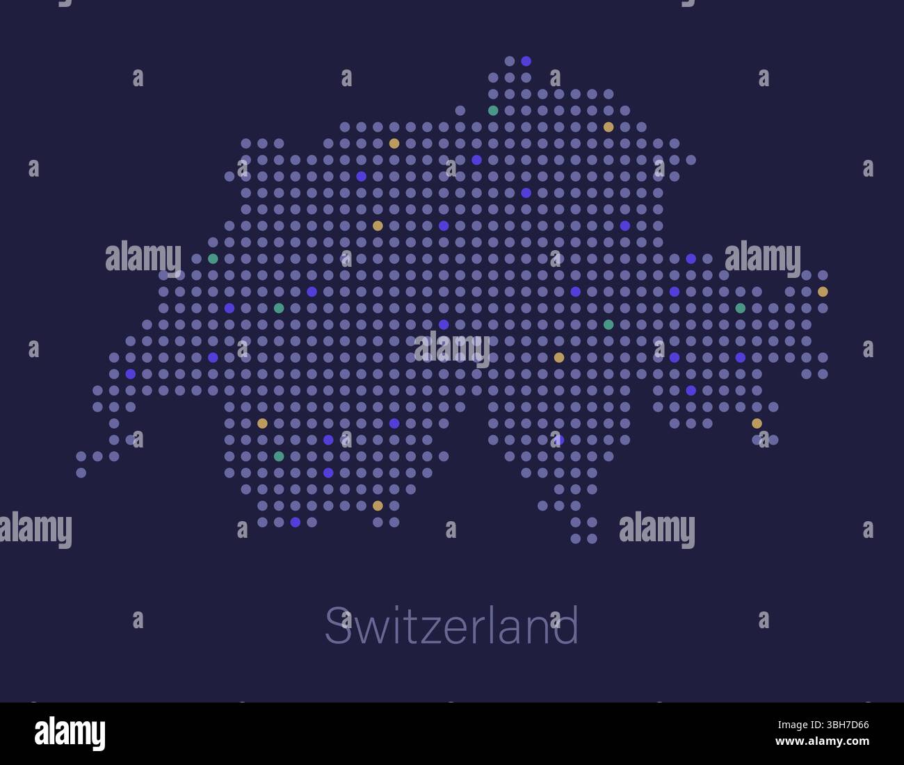 Switzerland dotted map, digital shiny style. Stock Vector