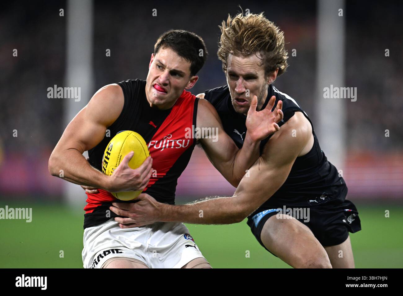 Melbourne, Australia. 08th June, 2025. Nick Haynes of Carlton tackles ...