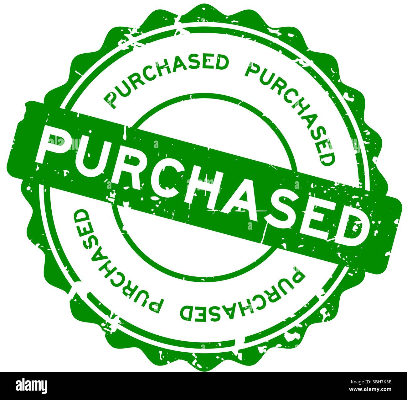 Grunge green purchased word round rubber seal stamp on white background ...