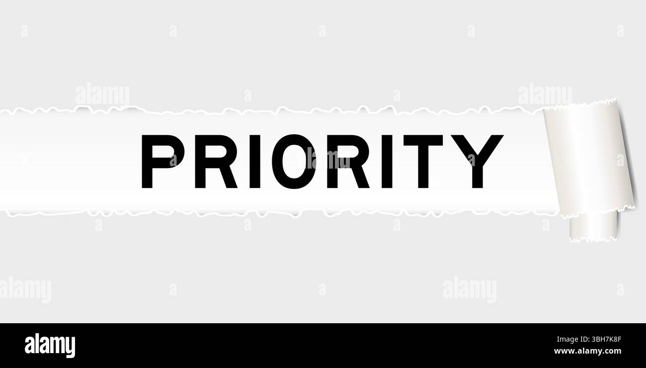Ripped gray paper background that have word priority under torn part Stock Vector