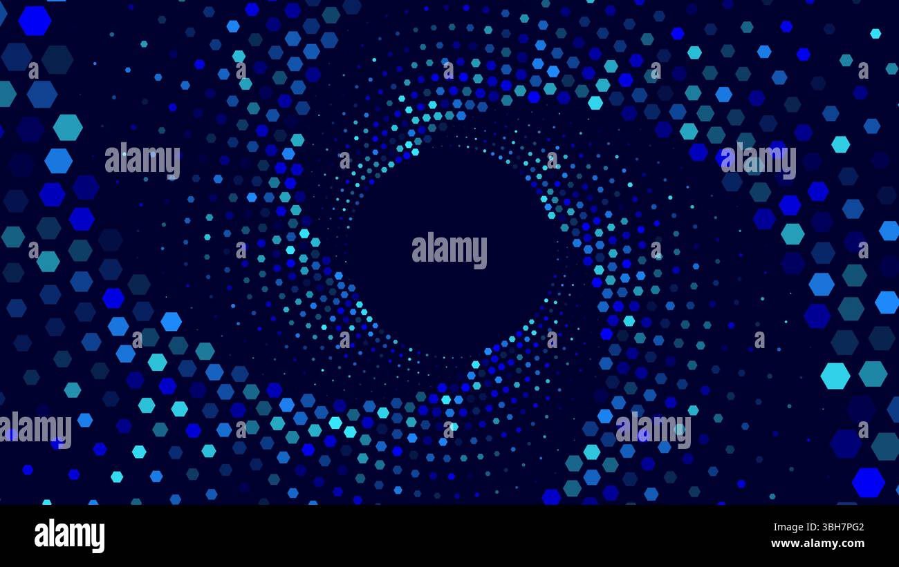 Blue hexagons forming a swirling spiral pattern around a dark center ...