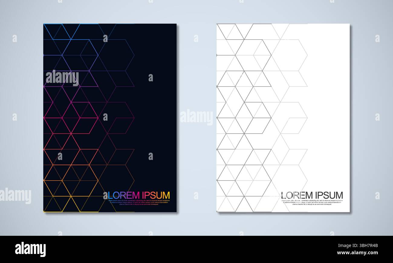 Abstract geometric covers and brochures with isometric vector blocks, and polygon shape patterns Stock Vector
