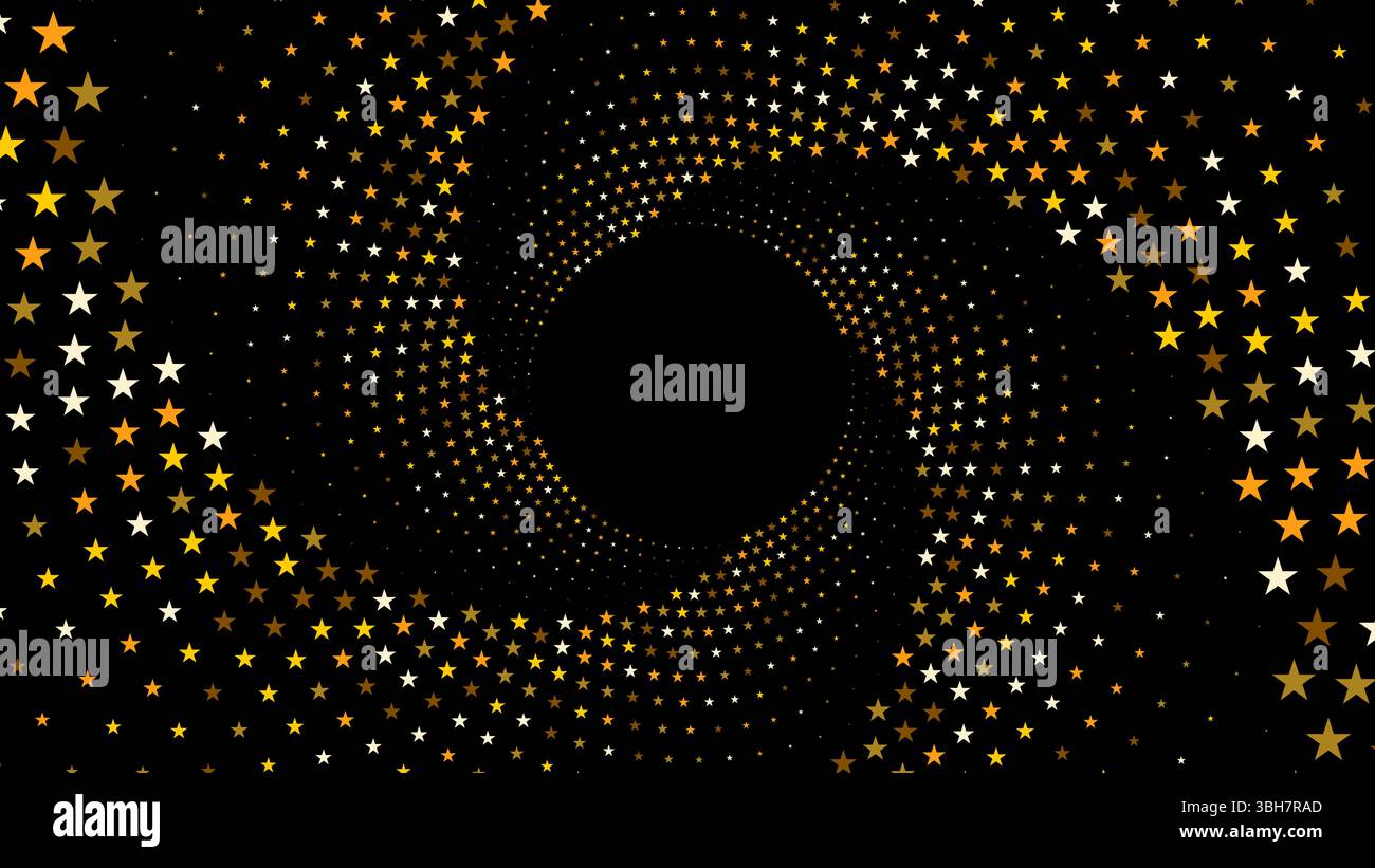 A dynamic s pattern of golden, yellow, and white stars radiating from a ...