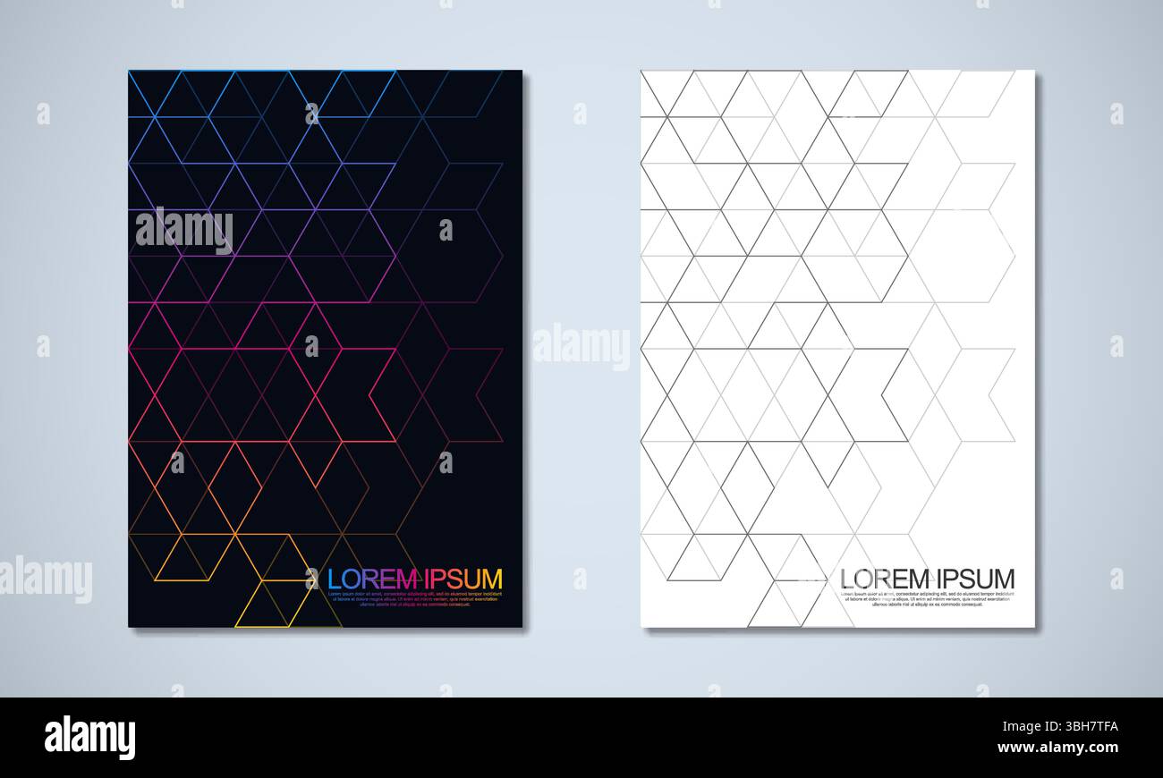 Abstract geometric covers and brochures with isometric vector blocks, and polygon shape patterns Stock Vector