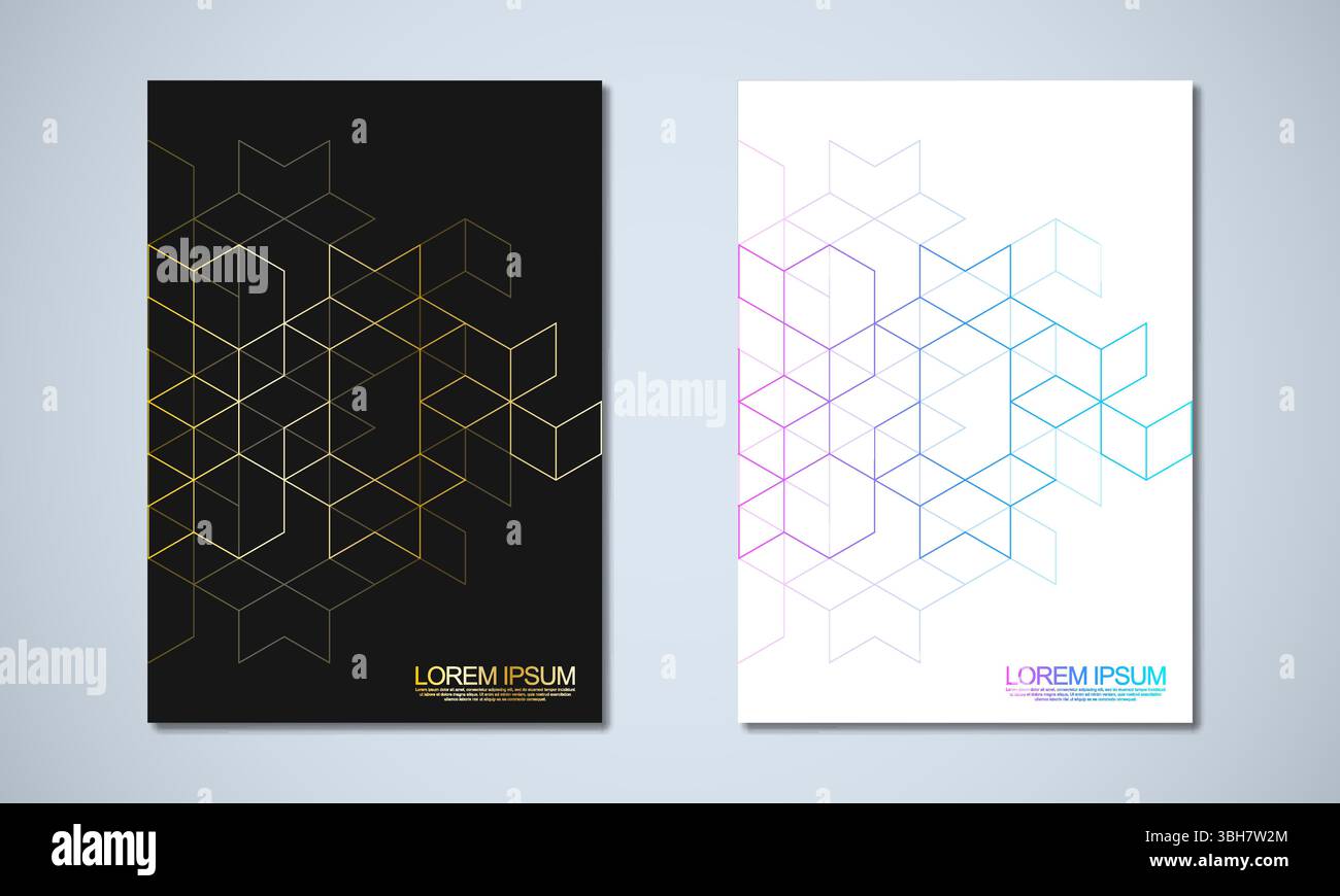 Abstract geometric covers and brochures with isometric vector blocks, and polygon shape patterns Stock Vector