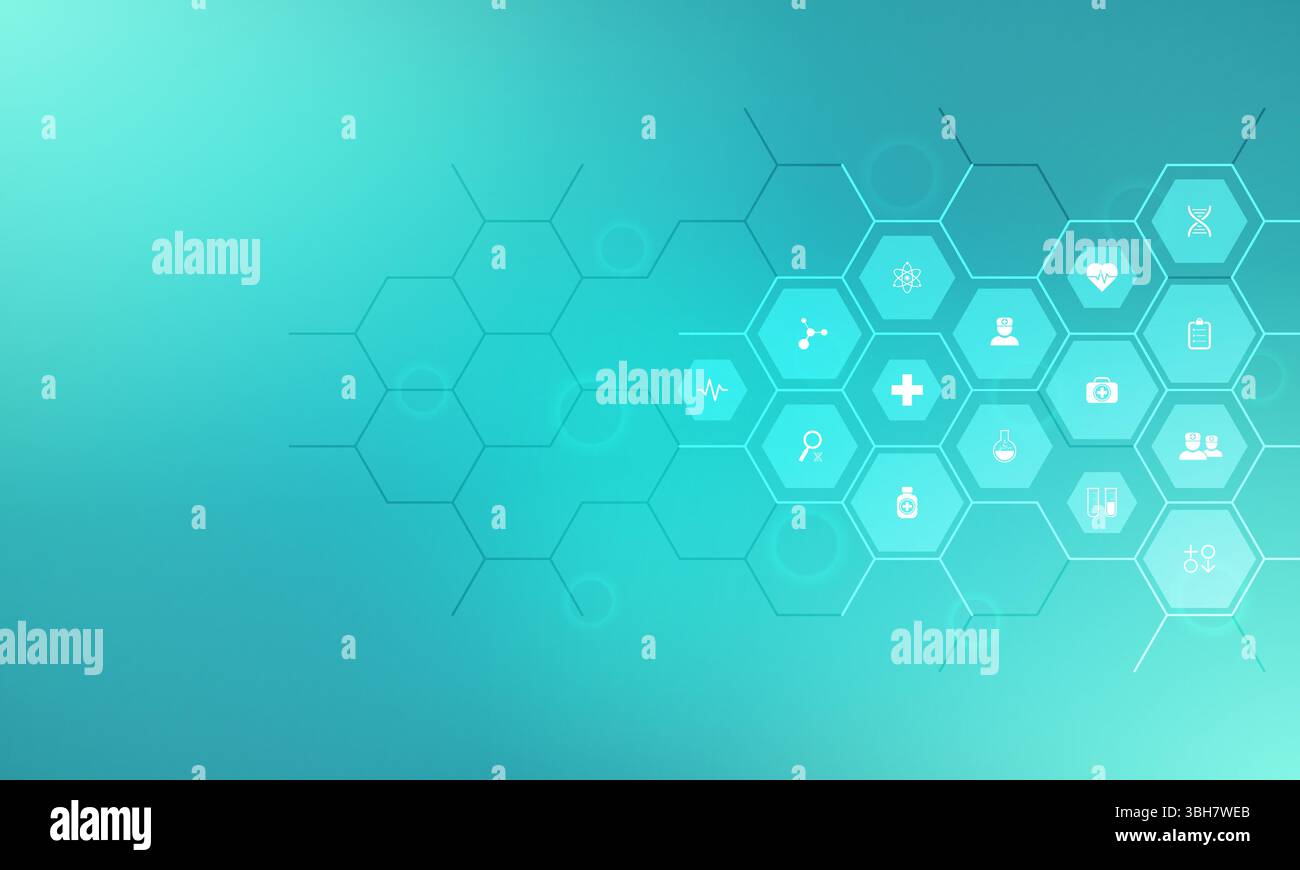 Medical background and healthcare technology with flat icons and ...
