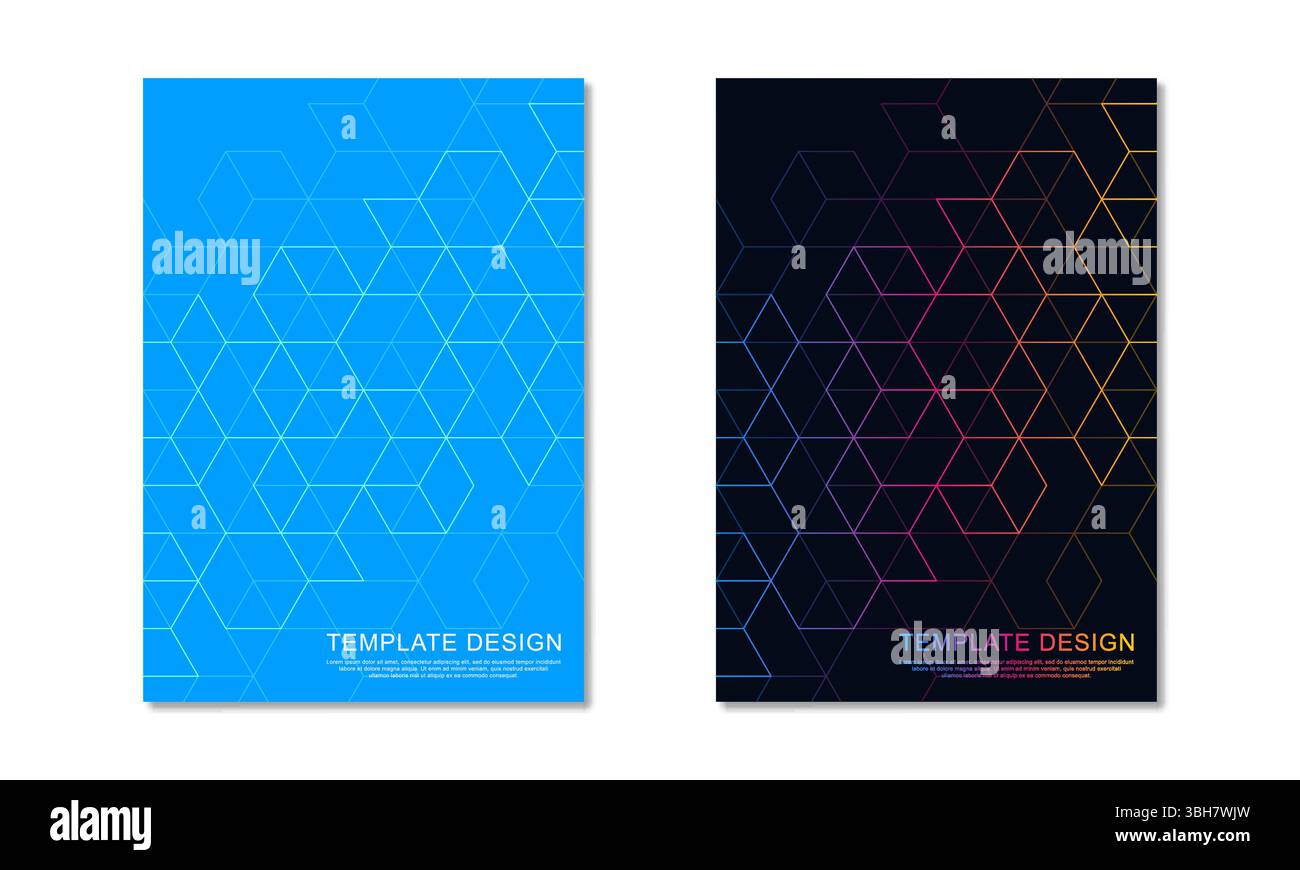 Abstract geometric covers and brochures with isometric vector blocks, and polygon shape patterns Stock Vector