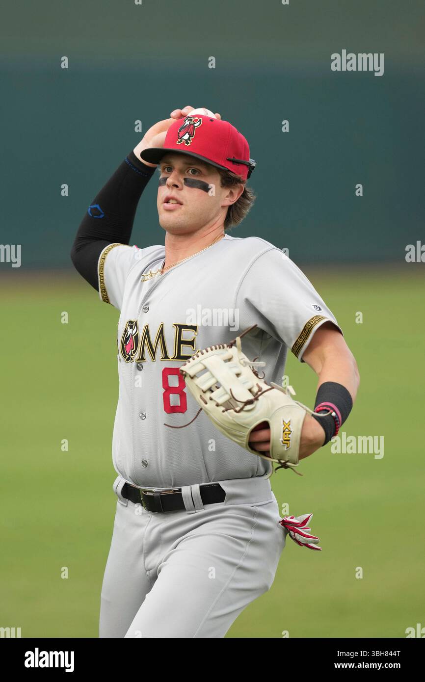 Justin Janas (8) of the Rome Emperors warms up before a South Atlantic