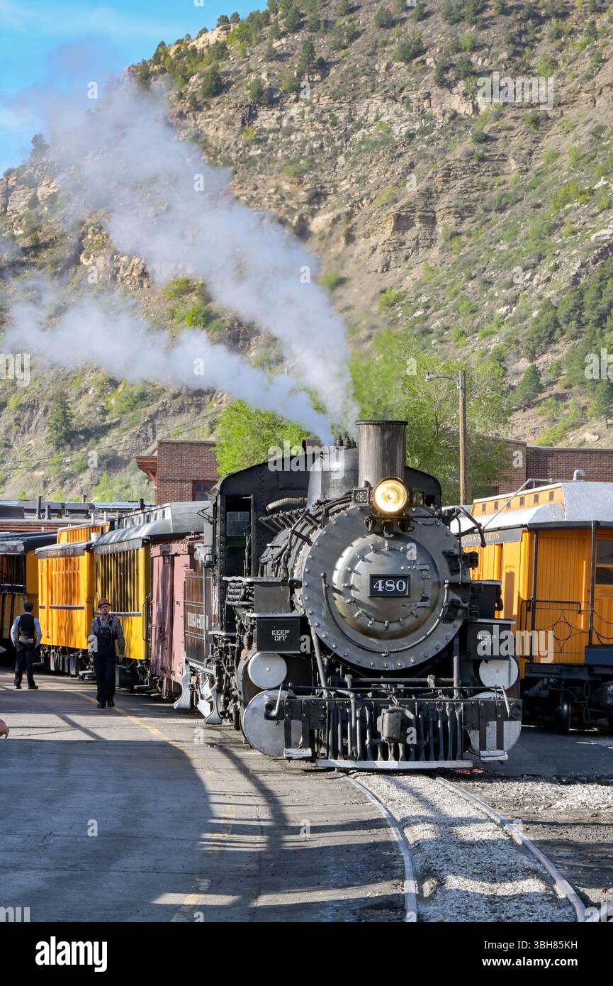 Durango, Colorado, USA - 23 May 2025: Vintage steam engine on the ...