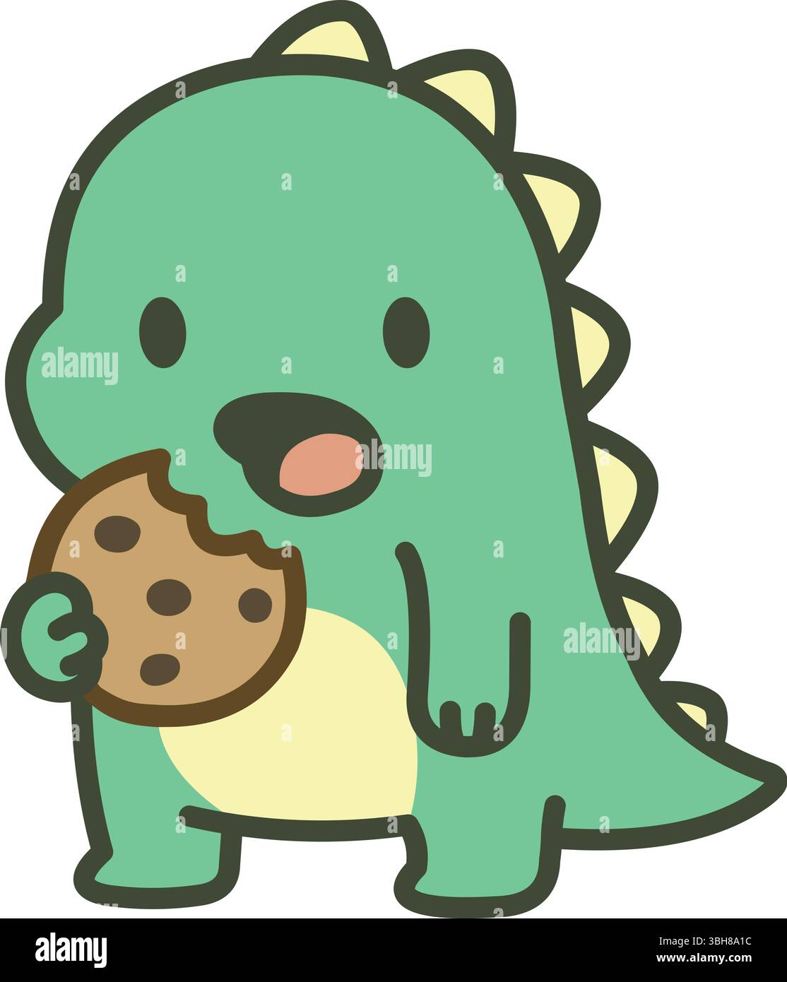 Cute green dinosaur eating a chocolate chip cookie Stock Vector