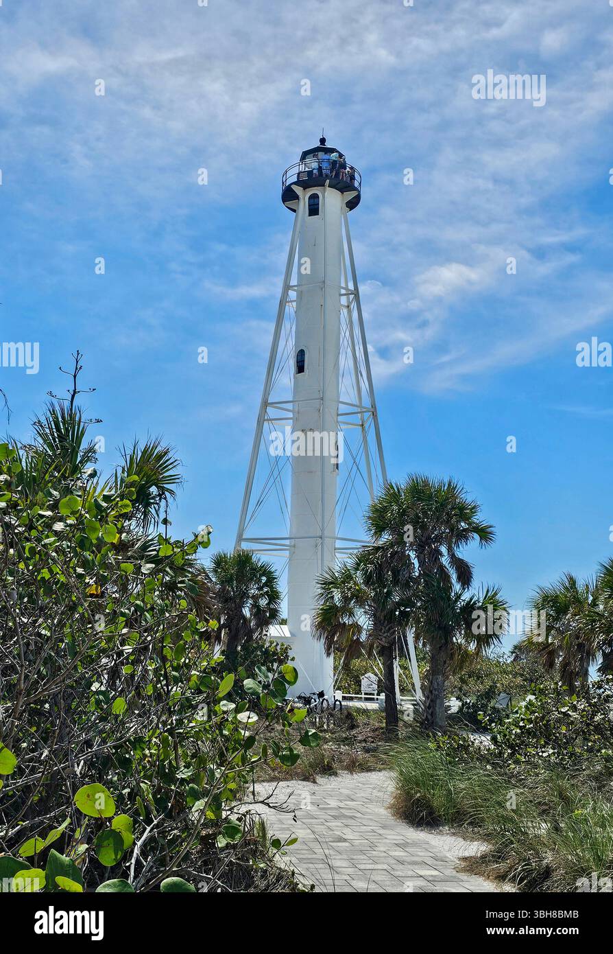 Boca Grande Entrance Rear Range Lighthouse is a pyramidal skeletal tower built in 1881.  Skeletal towers are cheaper to build than brick or concrete l - Smartphone Captured Stock Image