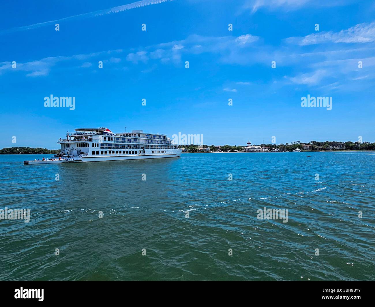 Cruise Ship American Liberty anchored off Harbour Town, Hilton Head Island, South Carolina. - Smartphone Captured Stock Image