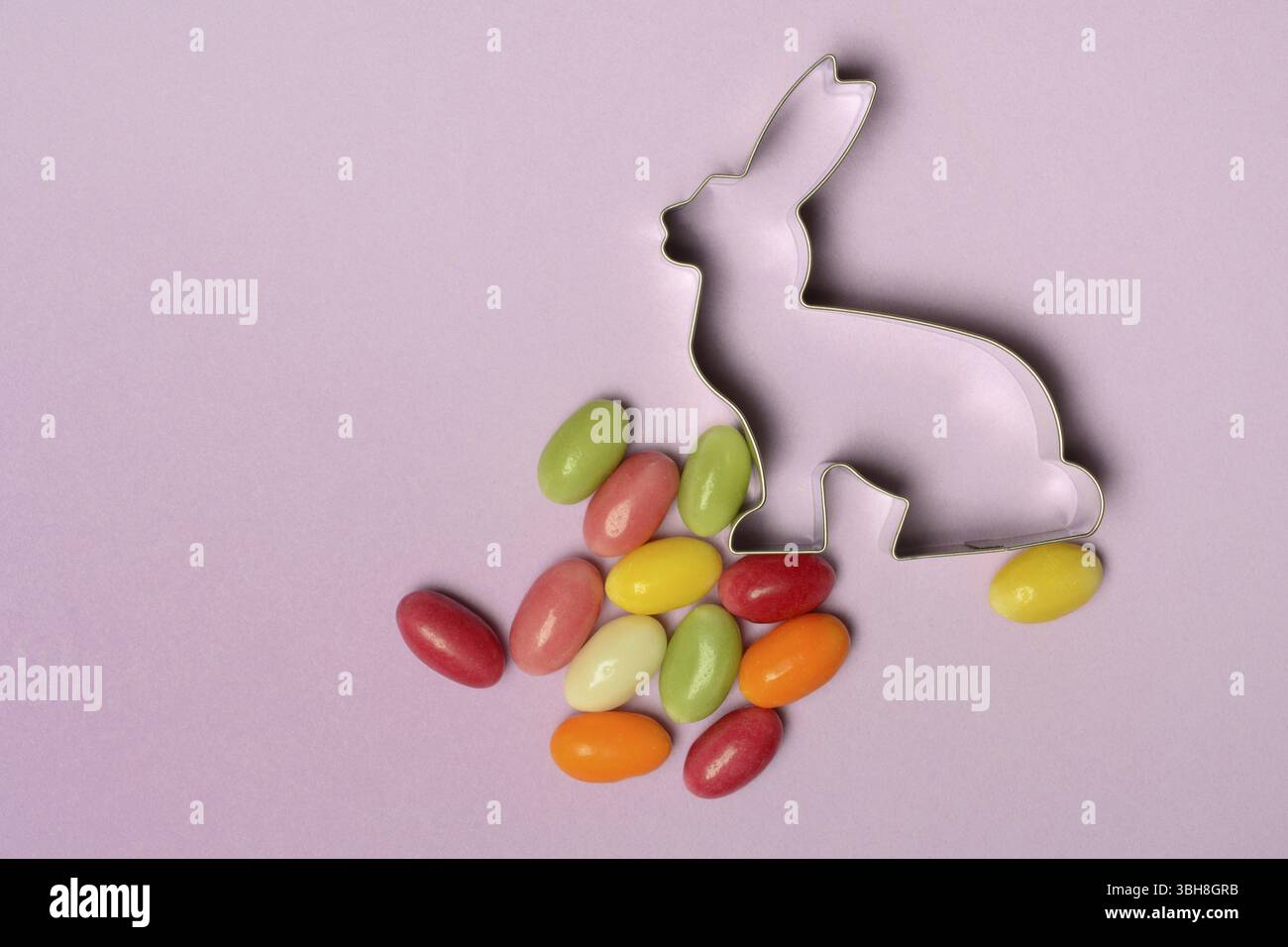 Bunny baking tin and sugar Easter eggs, cookie cutter Stock Photo