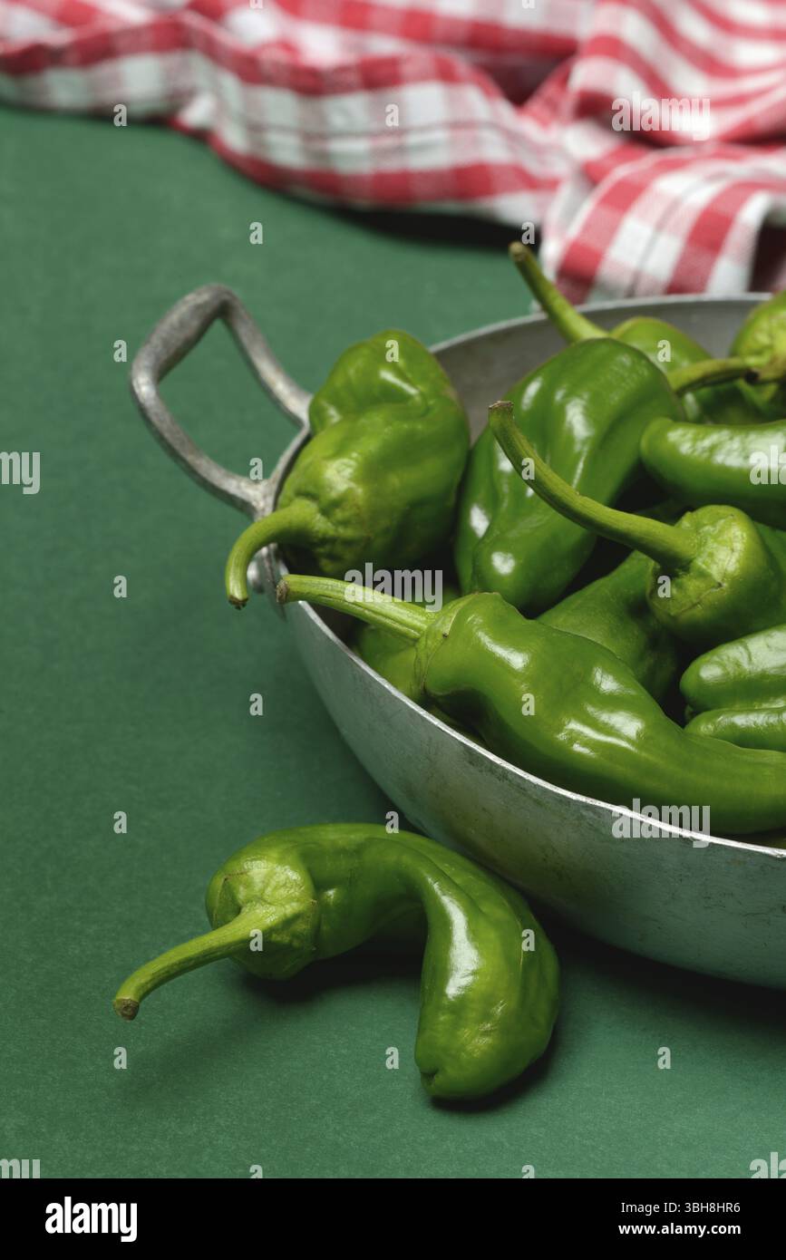 Padron chilli peppers in shell, Pimientos de Padron Stock Photo