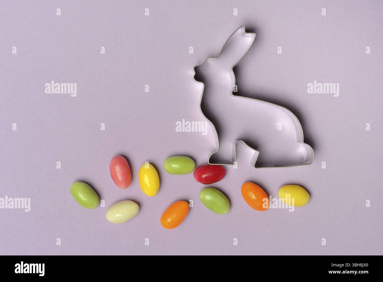 Bunny baking tin and sugar Easter eggs, cookie cutter Stock Photo