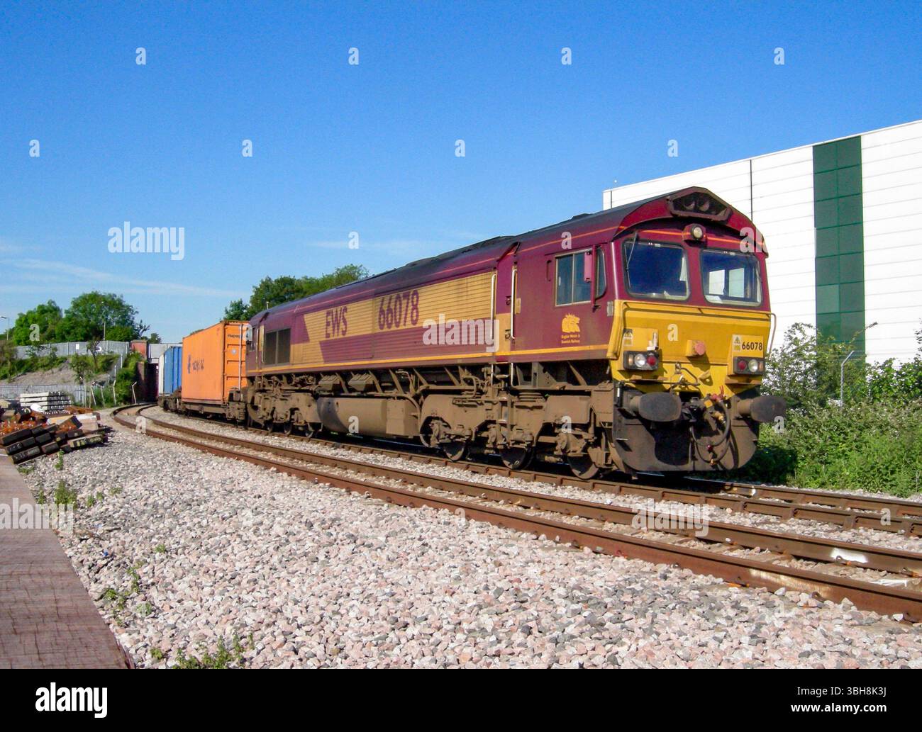 Container freight train with a Class 66 diesel locomotive Stock Photo ...