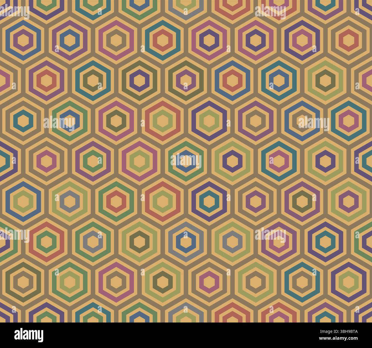 Tileable abstract background. Plain hexagon frames. Hexagonal cells. Multiple tones color palette. Seamless pattern. Tileable vector illustration. Stock Vector