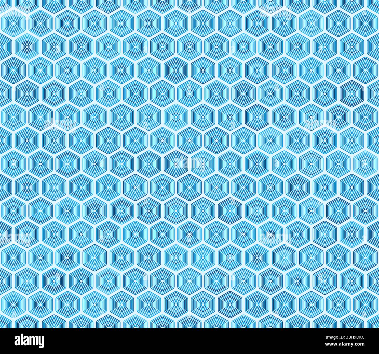 Geometric template background. Rounded stacked hexagons mosaic pattern. Blue color tones. Hexagon cells. Tileable pattern. Stock Vector