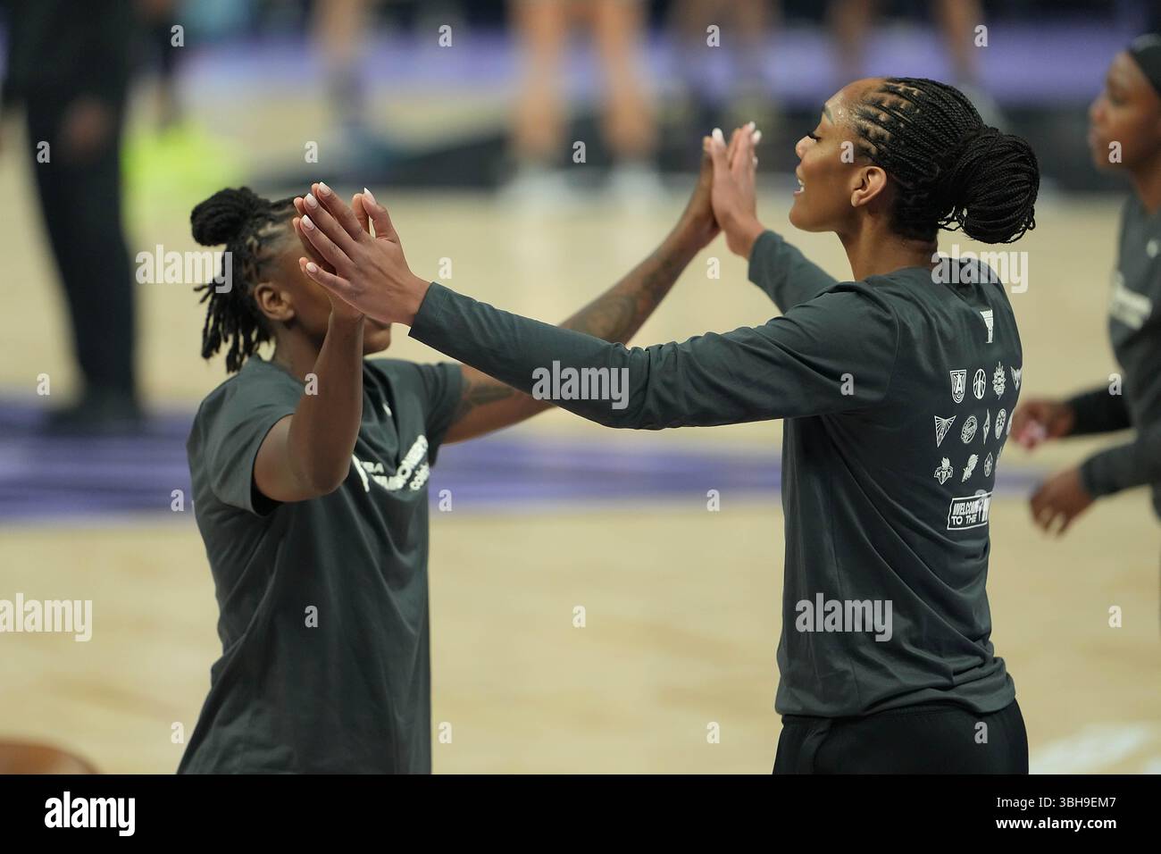 Sport Pre Game Ritual Las Vegas Aces center A'ja Wilson (22) pregame ritual with teammate ...