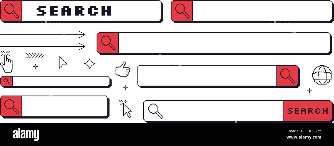 Search bar pixel art set. 8bit web browser elements collection. Retro ...