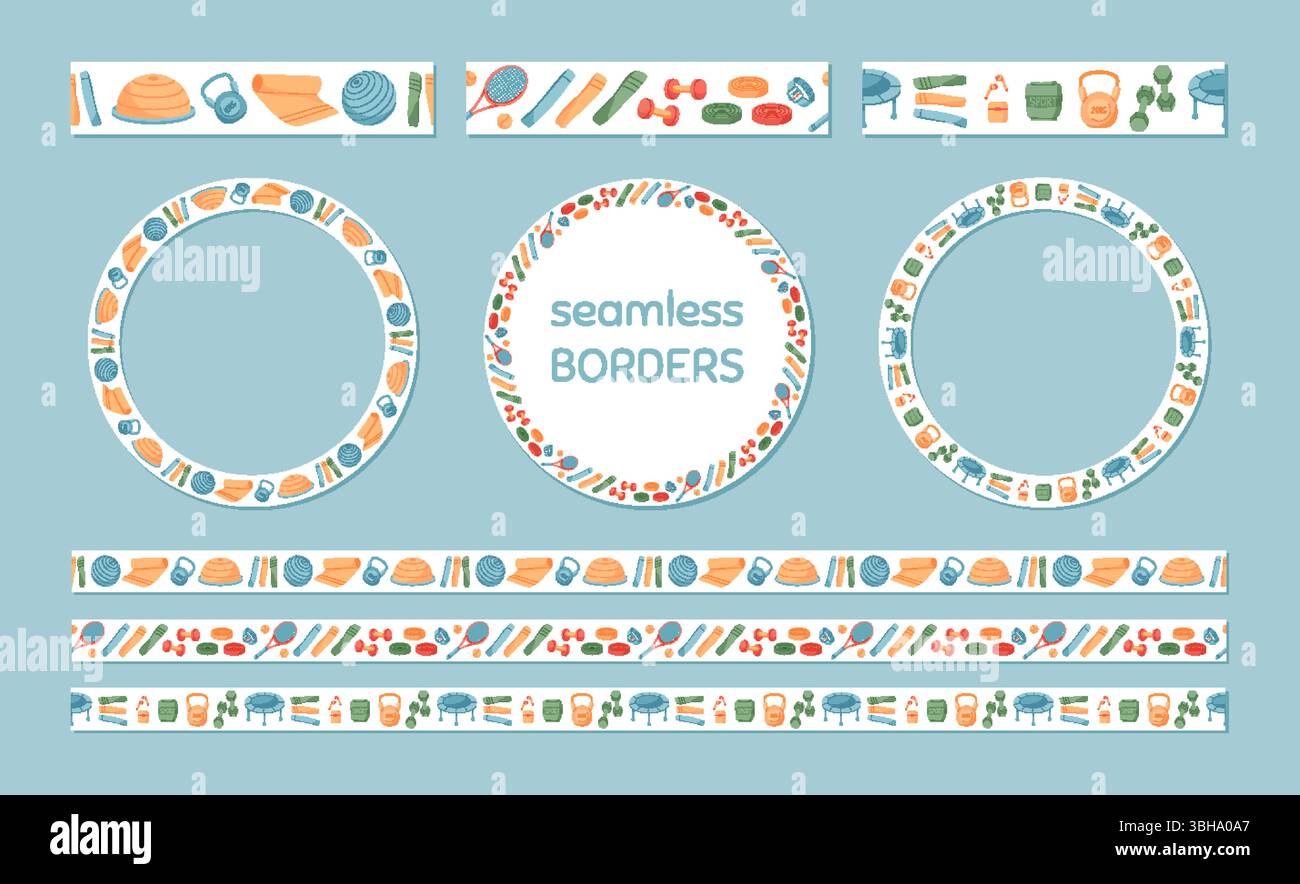 Colorful Flat Seamless Sport Borders Pattern Stock Vector