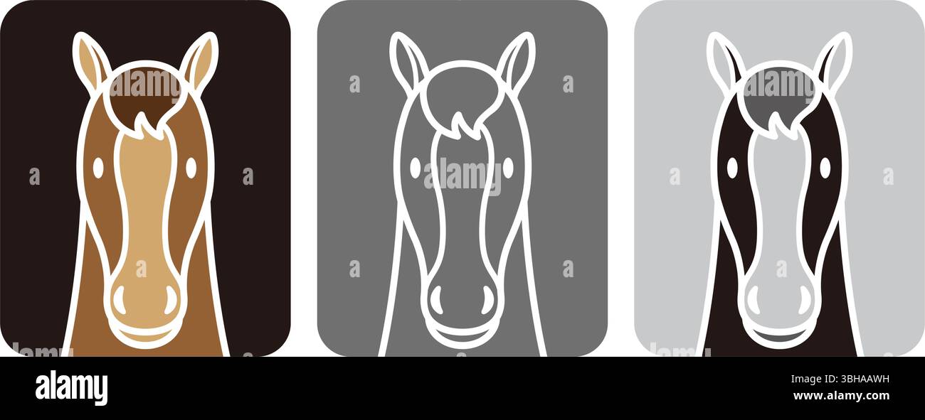Vector Flat Style Horse Illustration Set In Full Face Isolated On A ...