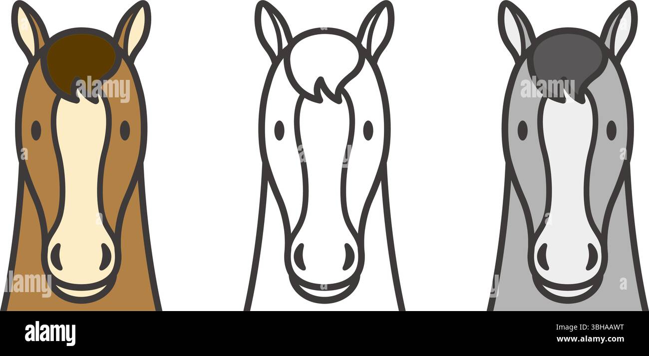Vector Flat Style Horse Illustration Set In Full Face Isolated On A ...