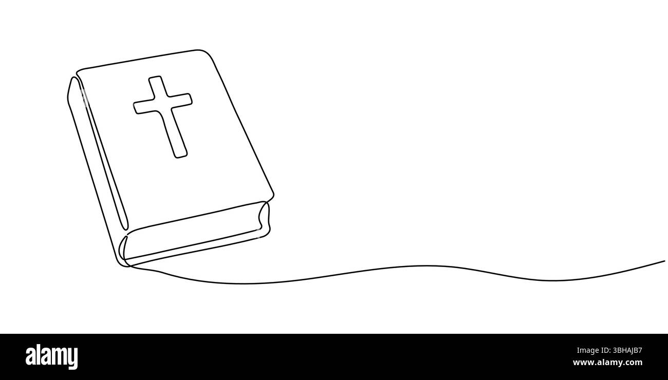 Continuous one line drawing silhouette of Bible. Bible linear icon. One ...
