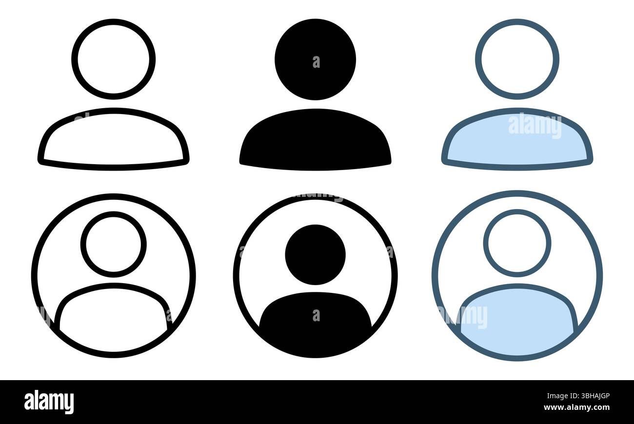 Icon set includes user, person, group, and team icons in a simple linear and solid style Stock Vector