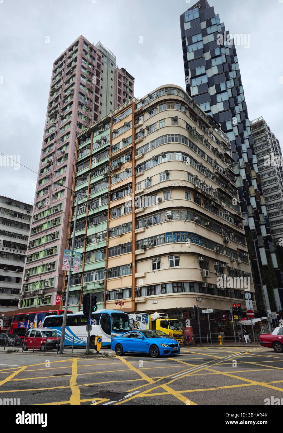 Modern residential buildings replacing old buildings in Kowloon, Hong Kong. - Smartphone Captured Stock Image