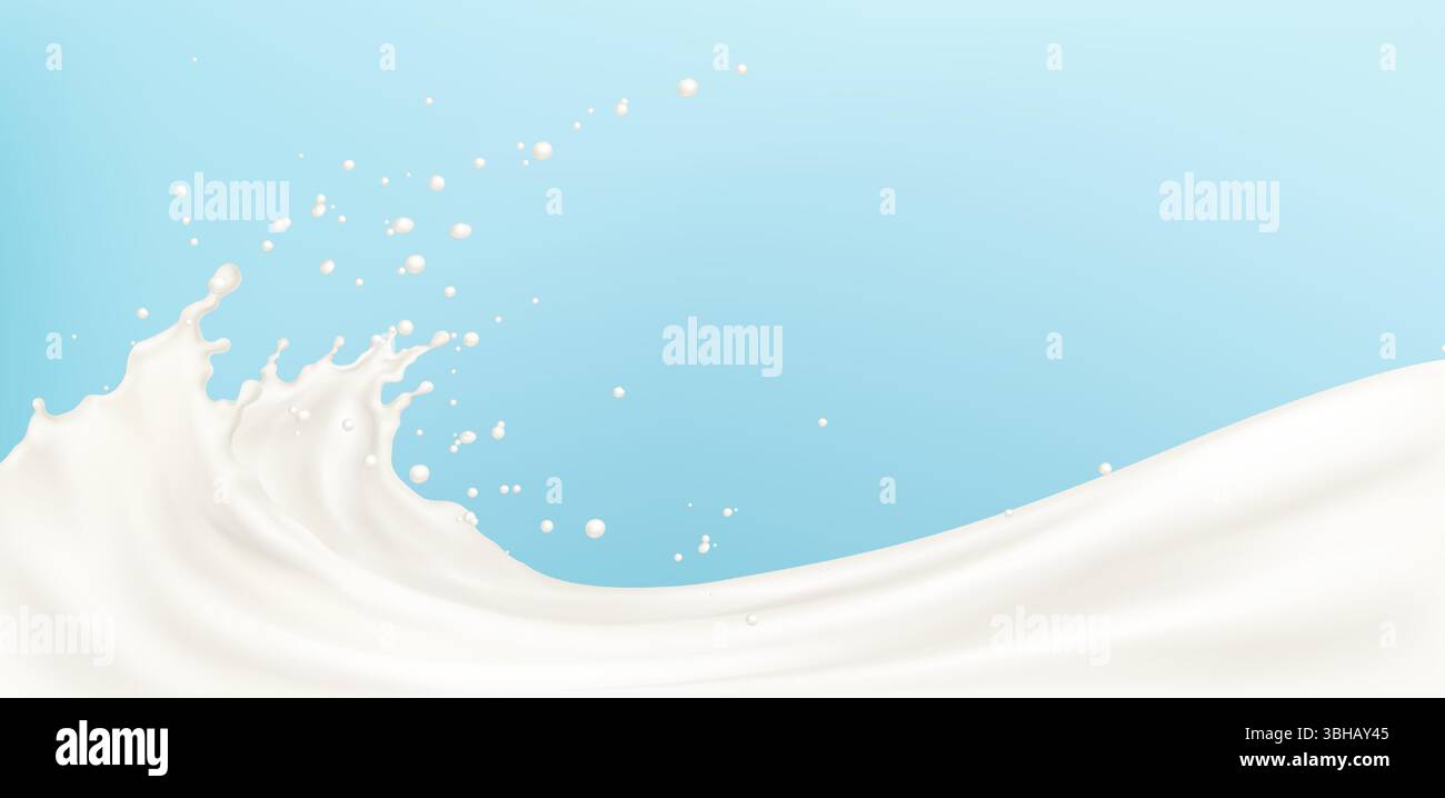 Milk wave splash on blue background - creamy liquid swirl with drops ...