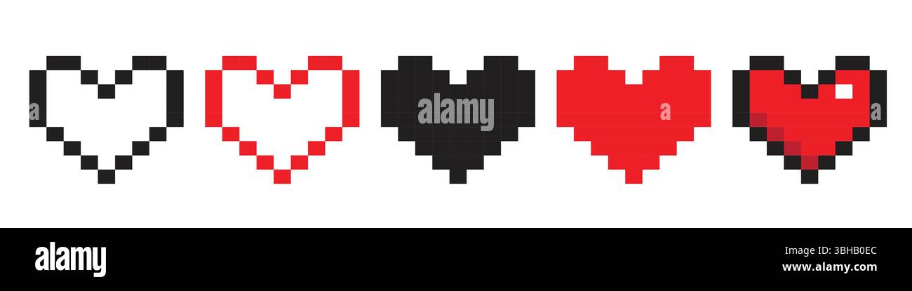 Retro style pixel heart icon collection Stock Vector