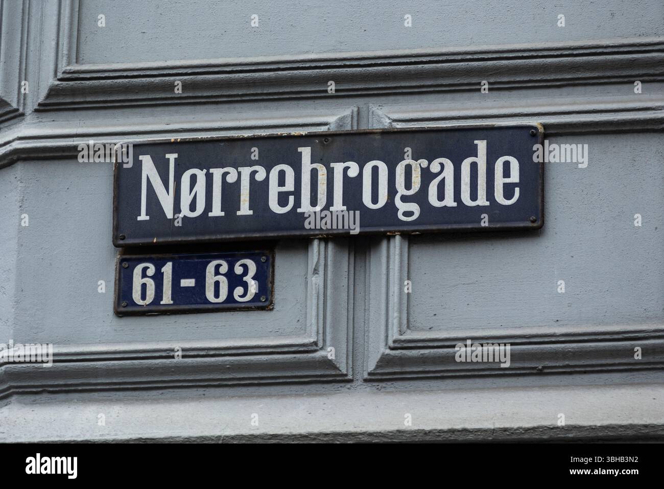 Copenhagen, Denmark. 05th June, 2025. Nørrebrogade street name sign ...
