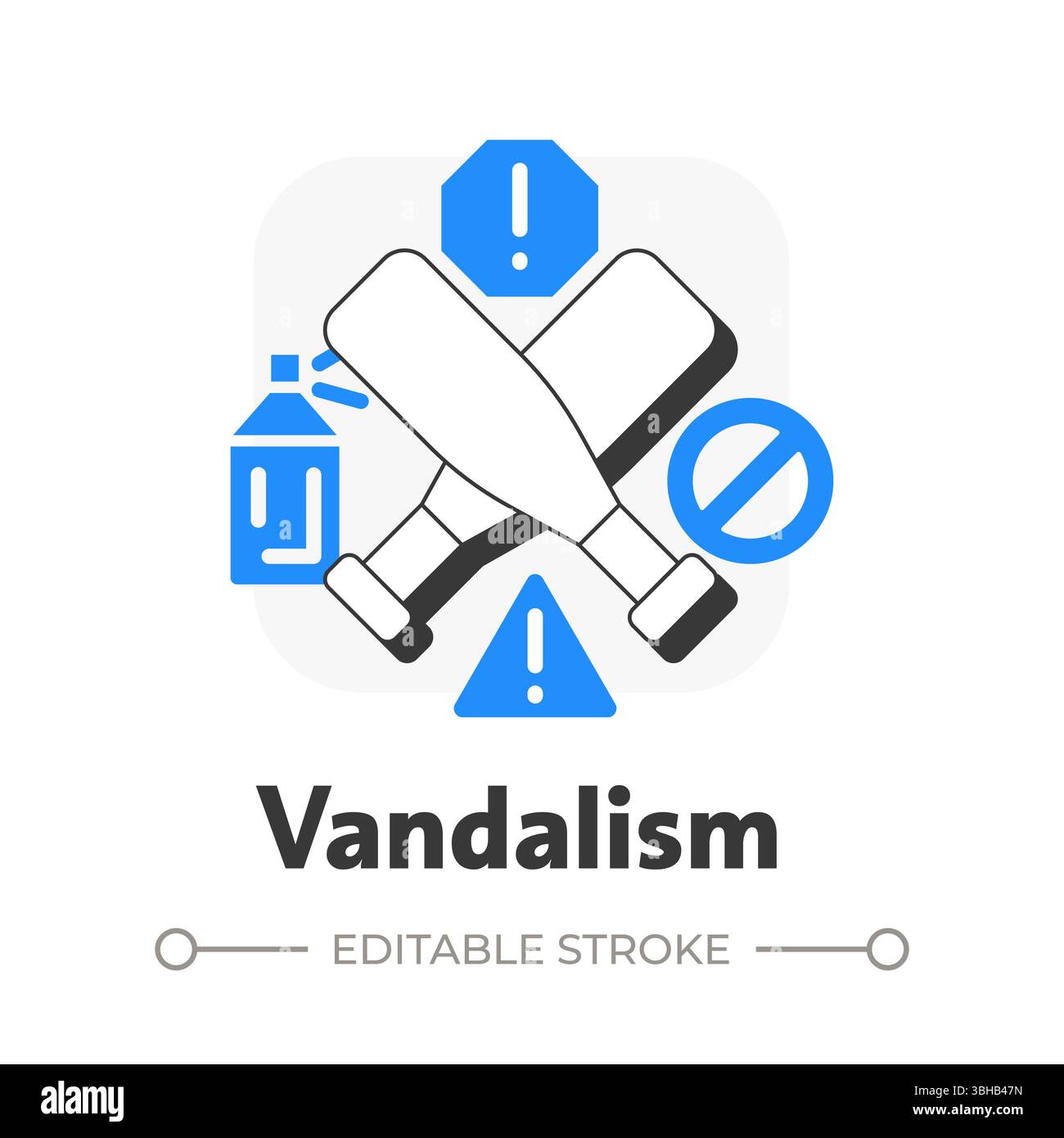 Vandalism flat outline concept icon Stock Vector